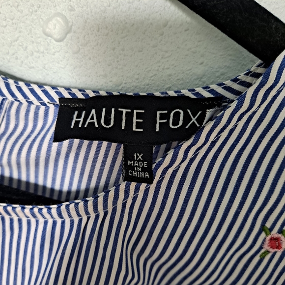 Haute Fox Striped Embroidered Front Tie Blouse - Picture 4 of 6
